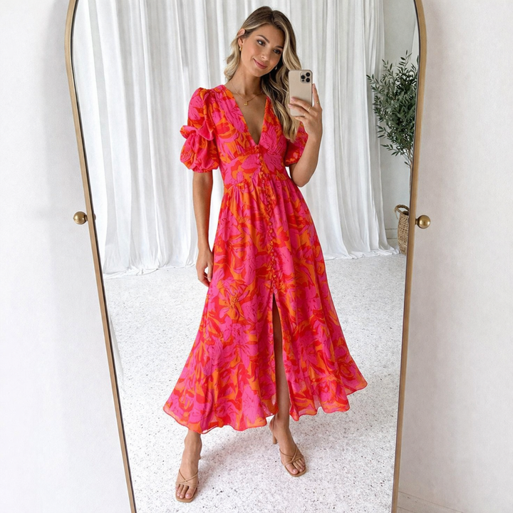 Aloha - Maxi Dress with Puff Sleeves