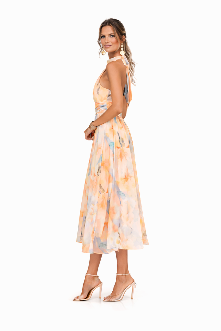 Aurora | Watercolour Print Halter Maxi Dress