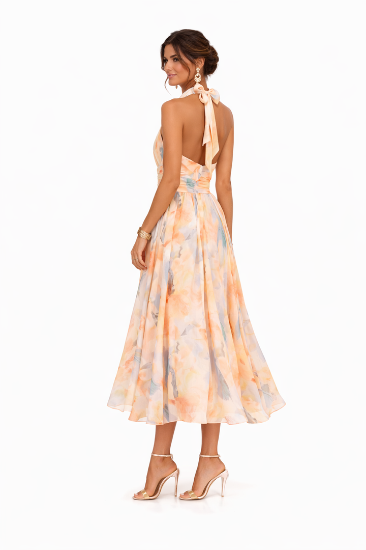 Aurora | Watercolour Print Halter Maxi Dress