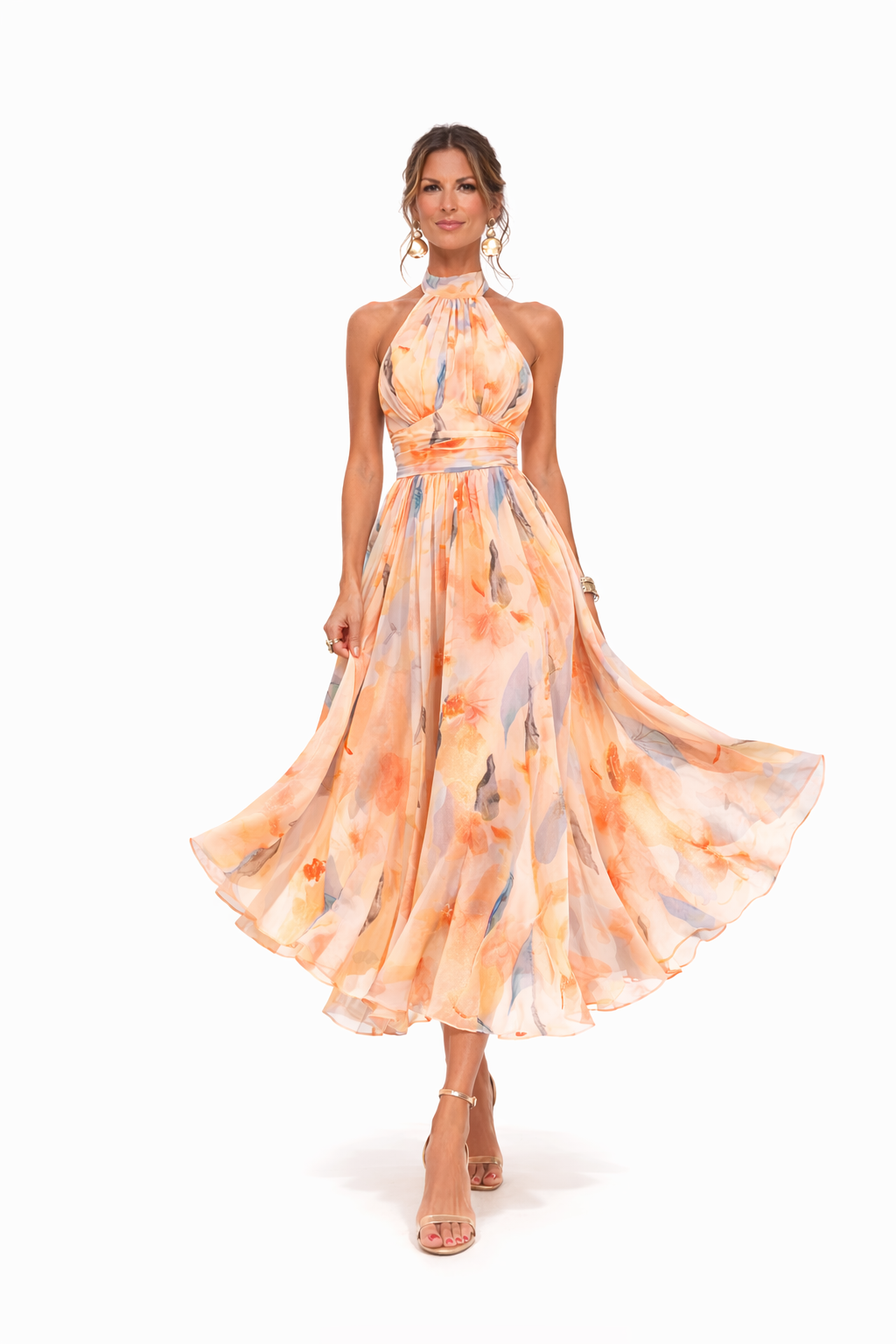 Aurora | Watercolour Print Halter Maxi Dress