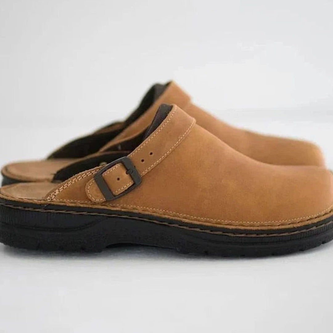 Men's Buckle-Strap Leather Slip-On Slipper Clogs