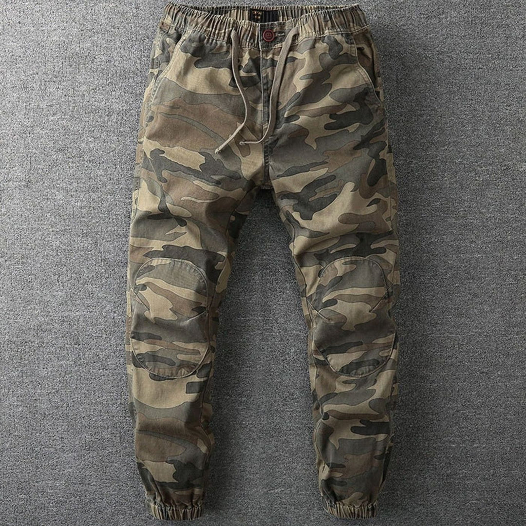 Men's Camo Cargo Jogger Pants Elasticated Drawstring Tapered Fit - Grey