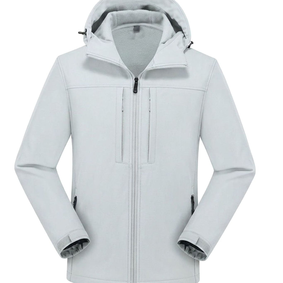 Men's Fleece-Lined Waterproof Hooded Softshell Jacket - Light Grey