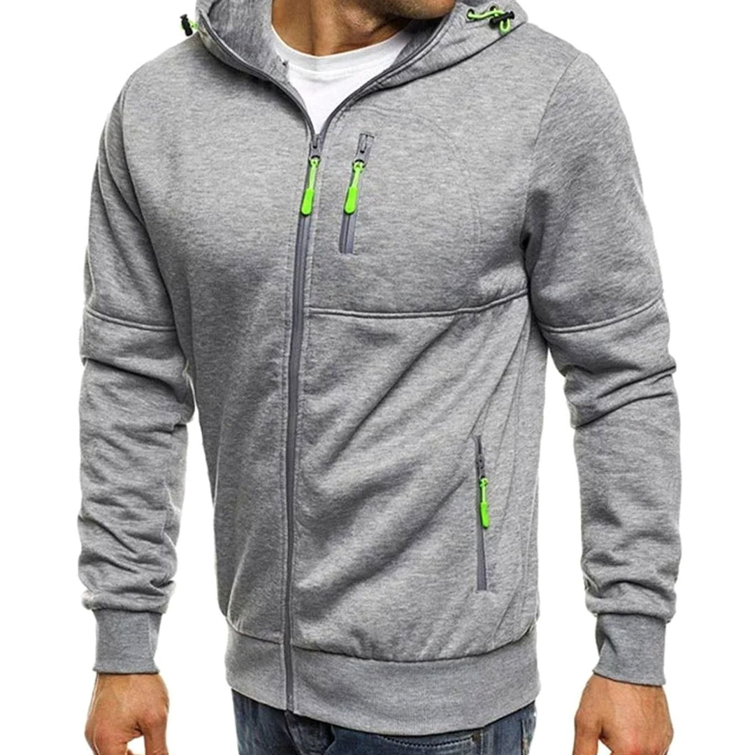 Men's Full-Zip Hooded Sweatshirt Jacket Multi-Pocket Casual Hoodie - 1