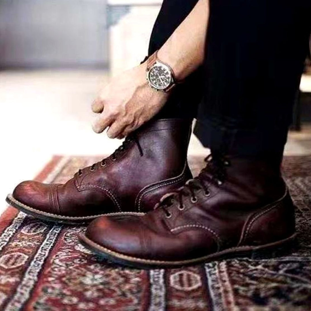 Men's Insulated Leather-Look Lace-Up Winter Boots - Coffee