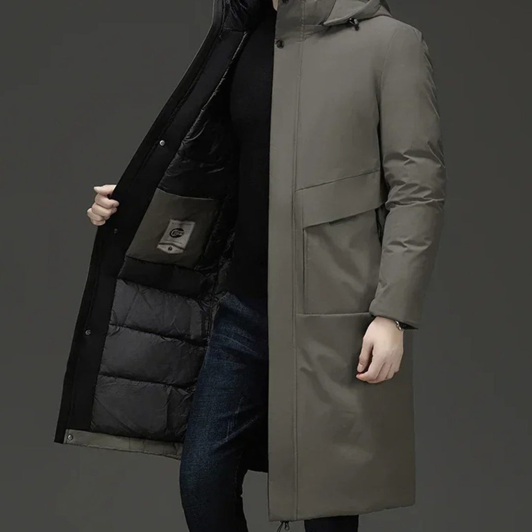 Men's Long Hooded Quilted Winter Parka Coat - Grey