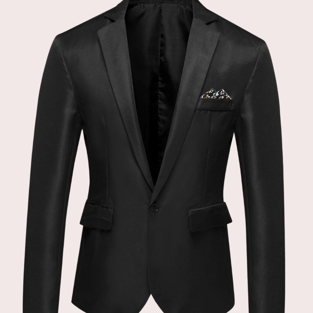 Men's Modern Slim-Fit Single-Button Formal Business Blazer - Black