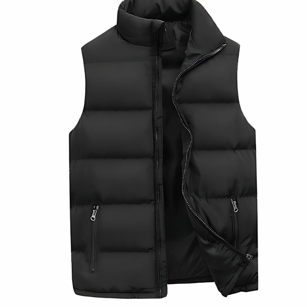 Men's Quilted Padded Gilet Stand-Collar Zip-Up Sleeveless Jacket