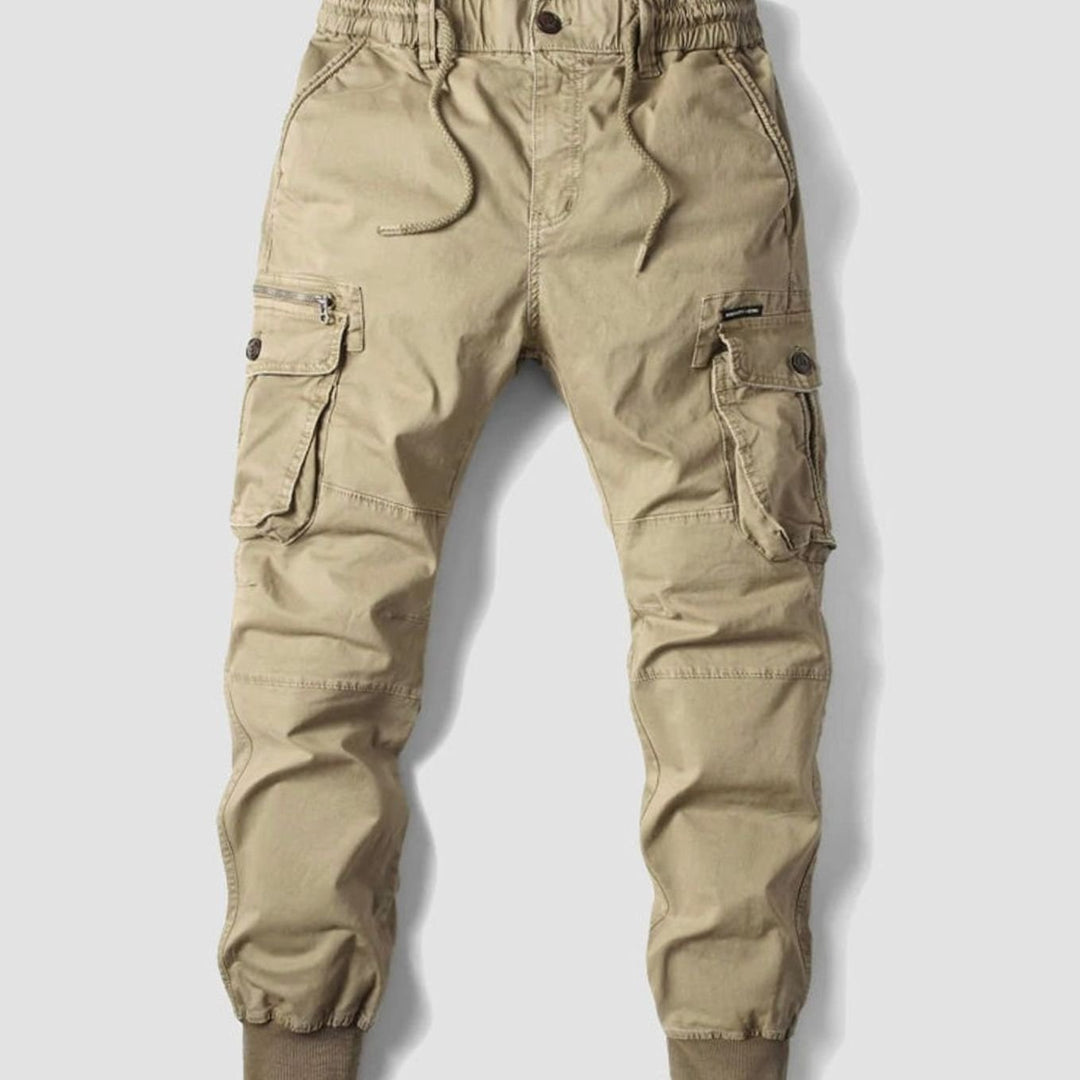 Men's Relaxed-Fit Elasticated Waist Multi-Pocket Cargo Jogger Trousers - Khaki