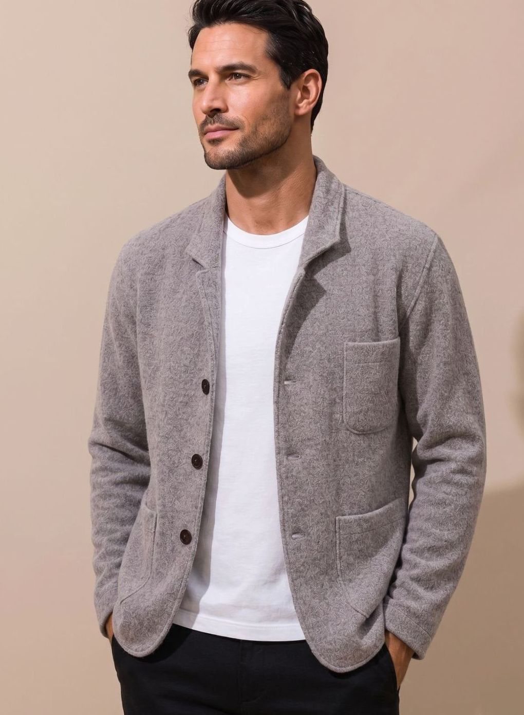 Men's Slim-Fit Button-Front Knit Cardigan Jacket - Grey