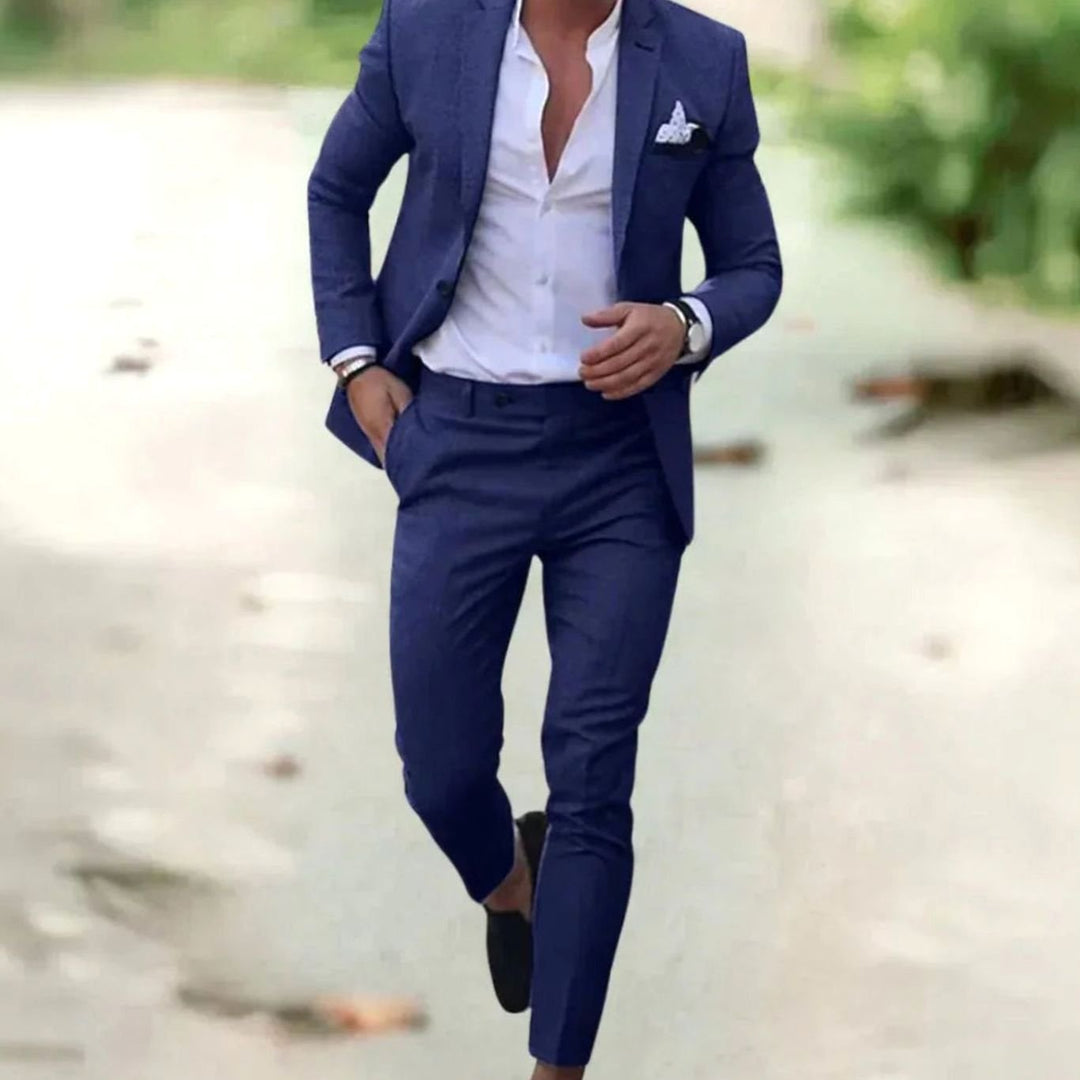 Men's Slim-Fit Formal Wedding Two-Piece Suit Set - Blue
