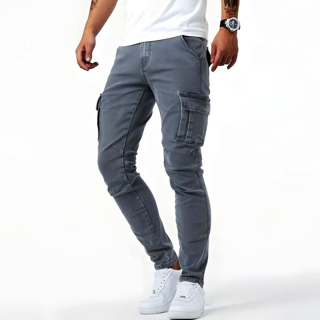 Men's Slim-Fit Multi-Pocket Cargo Trousers - Grey