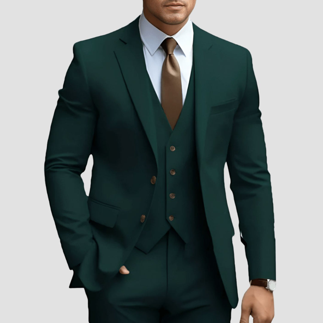 Men's Slim-Fit Three-Piece Formal Office Suit Set - Dark Green