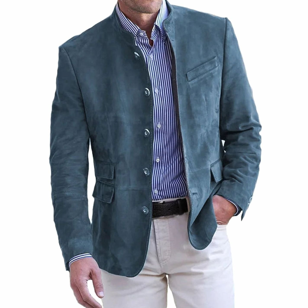Men's Smart-Casual Button-Up Blazer Stand Collar Slim Fit - Blue