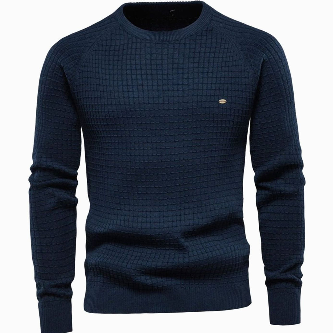 Men's Textured Long-Sleeve Crew Neck Winter Jumper - Navy Blue