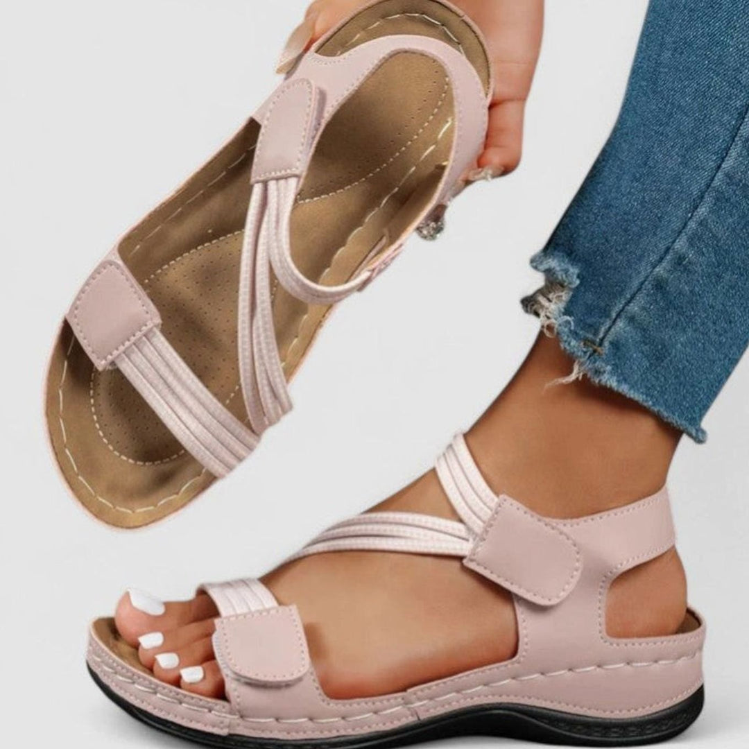 Women's Arch-Support Open-Toe Velcro Strap Sophisticated Sandals - Pink
