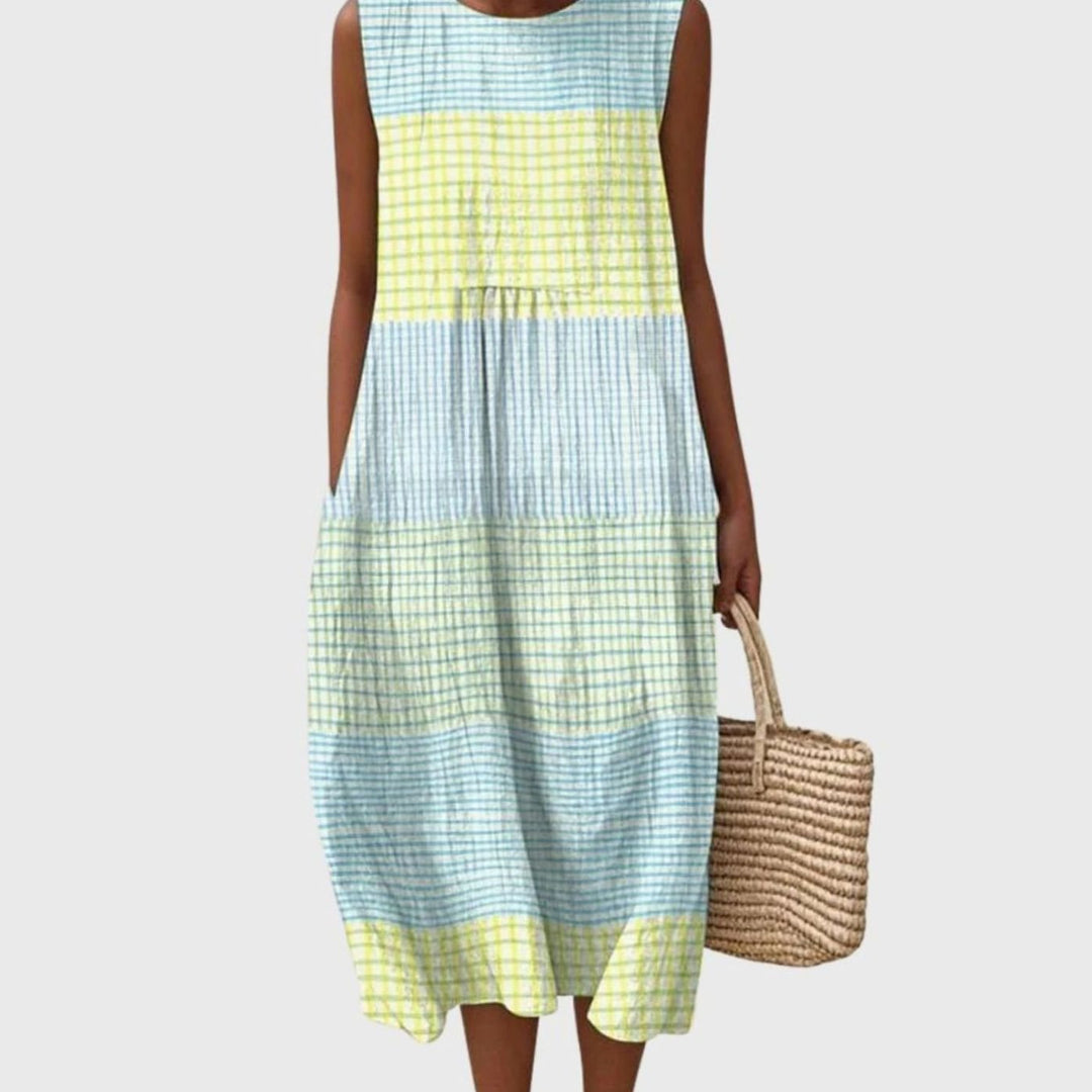 Women's Checked Sleeveless Tiered Midi Swing Dress - Multicoloured 1