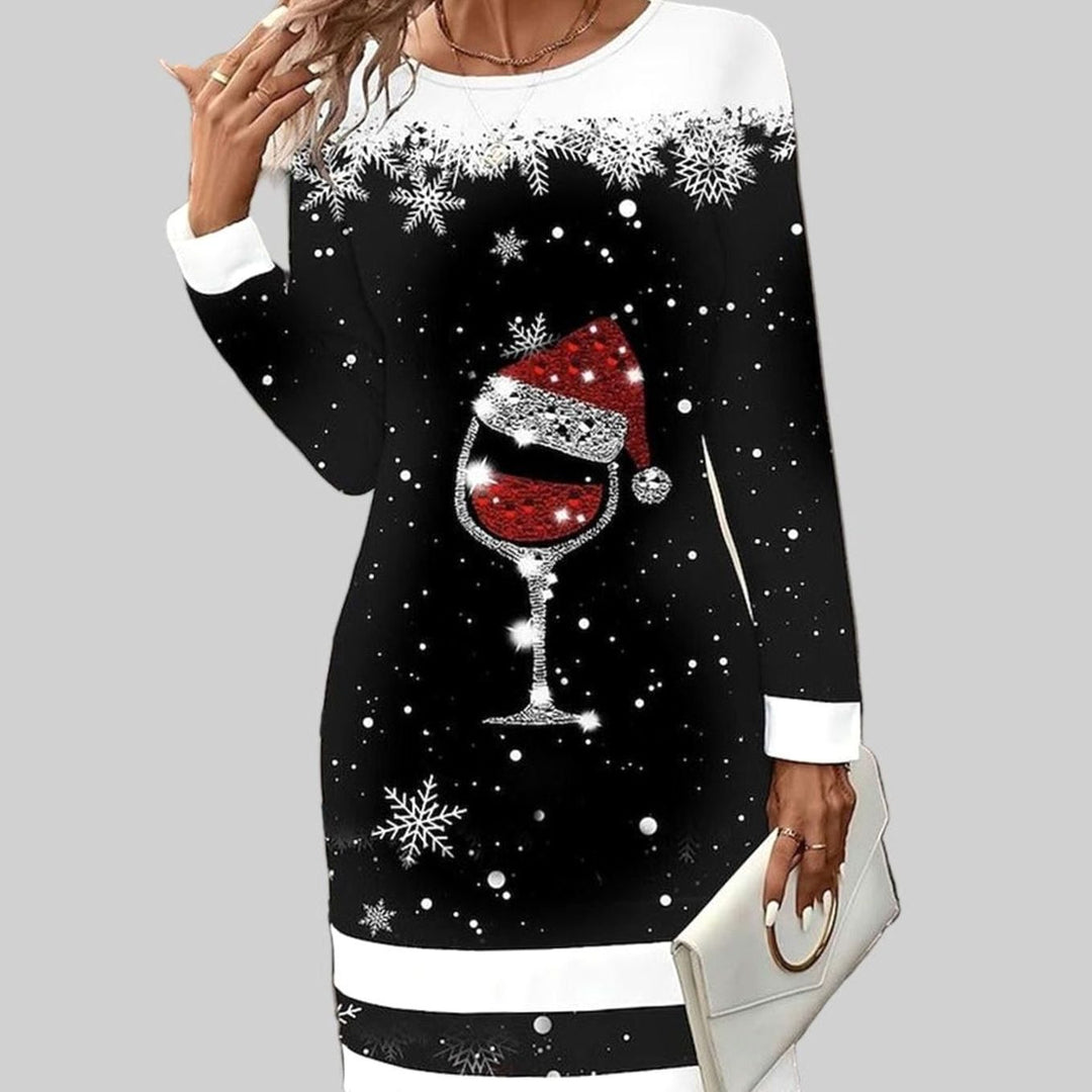Women's Christmas Snowflake Wine Glass Graphic Sweatshirt Dress
