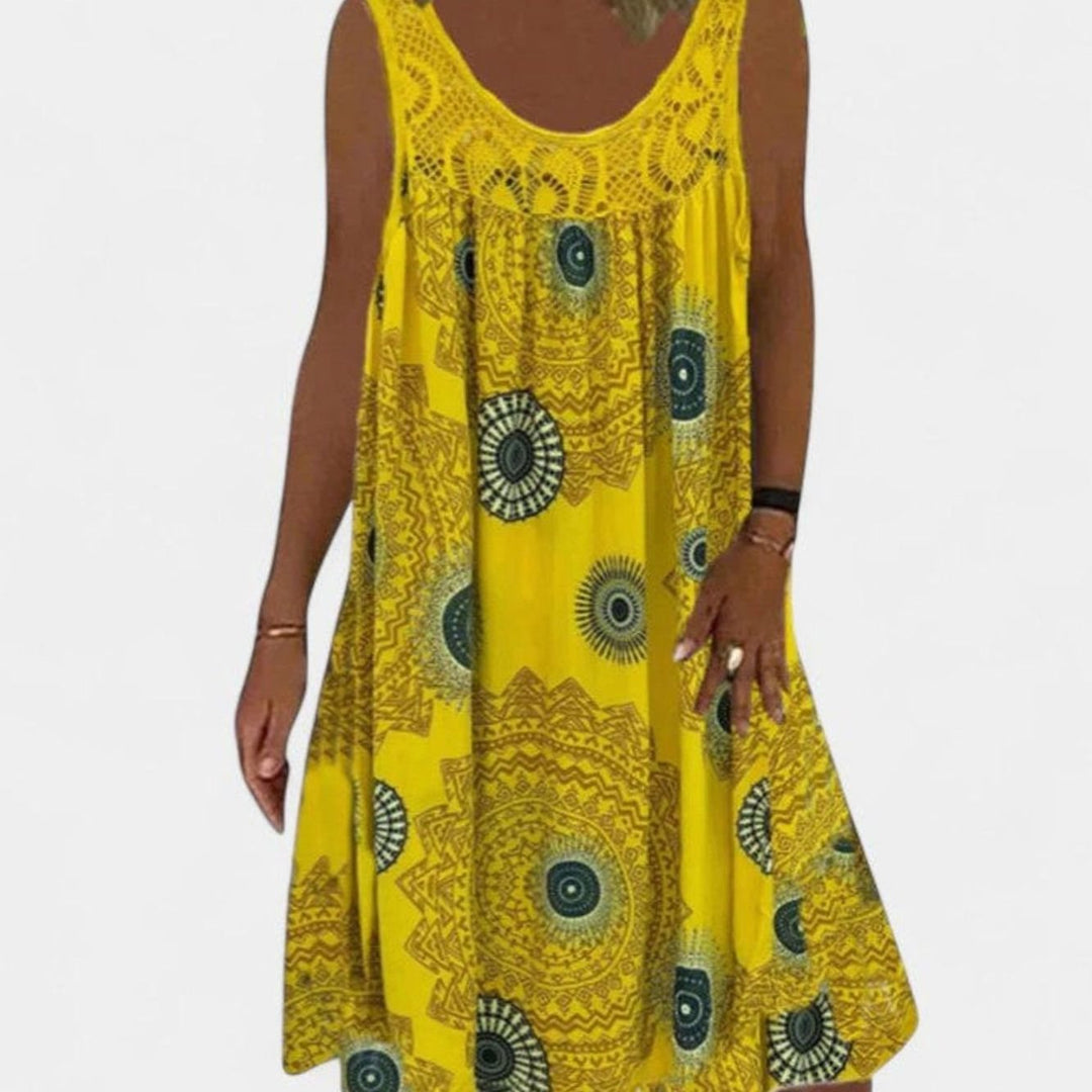 Women's Comfy Sleeveless Boho Mandala Print Summer Dress - Yellow