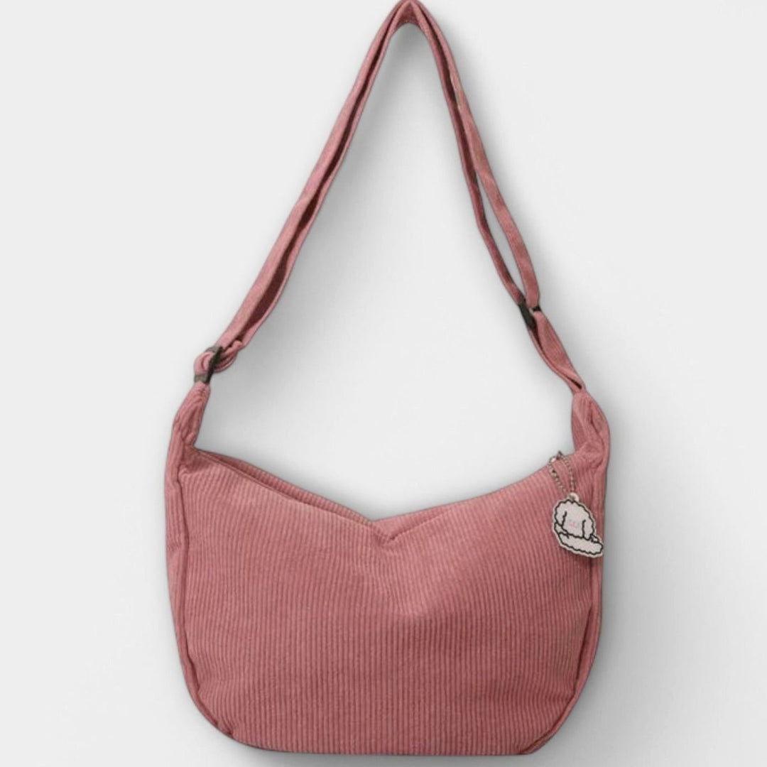 Women's Corduroy Crescent Shoulder Bag Adjustable Strap - Pink