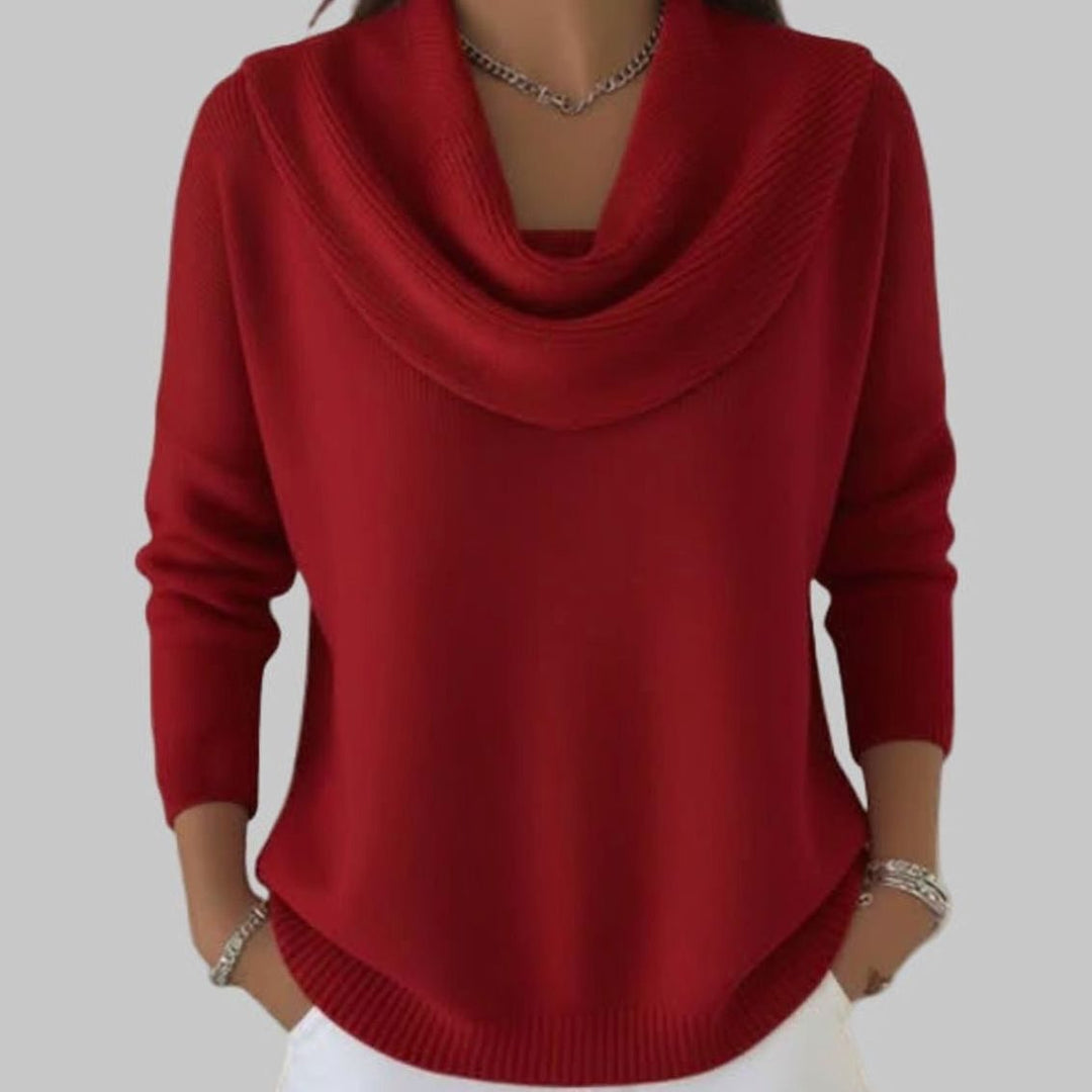 Women's Cowl-Neck Long-Sleeve Knit Dressy Top - Red