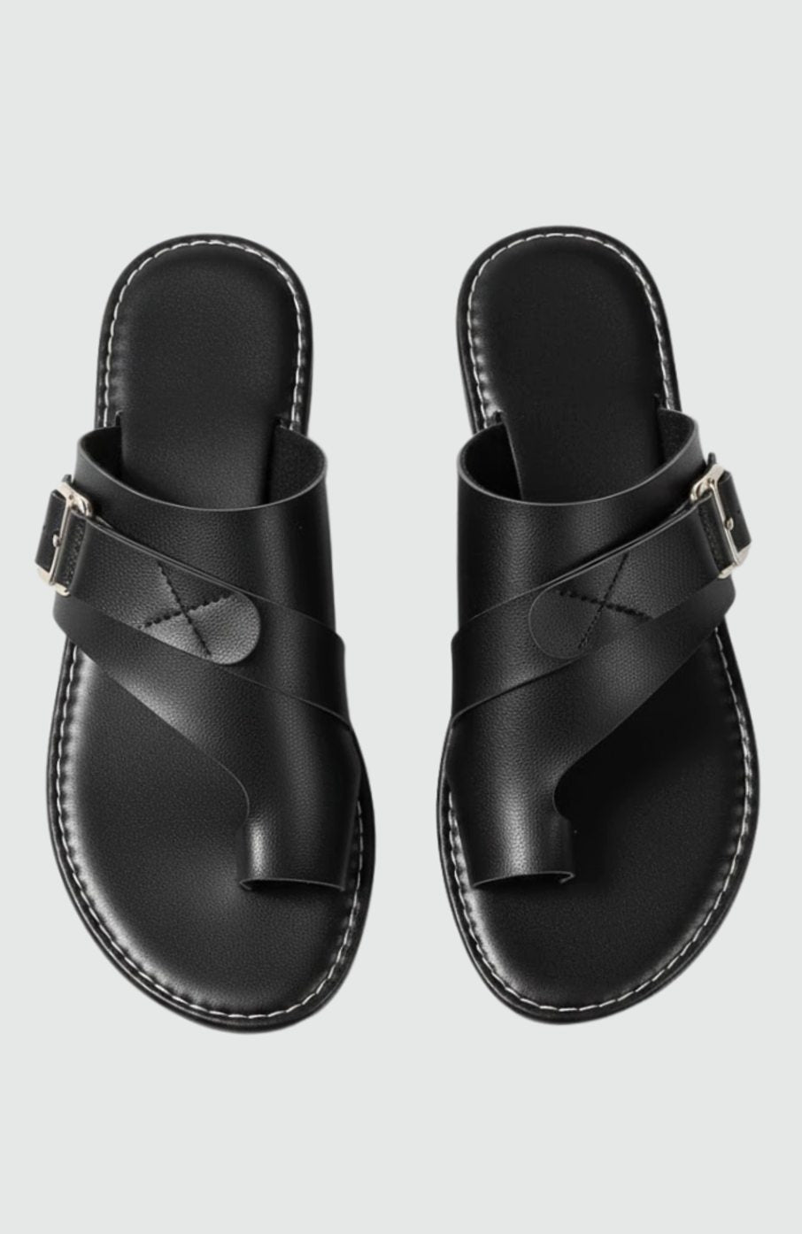 Women's Crossover Strap Toe-Loop Buckle Flat Sandals
