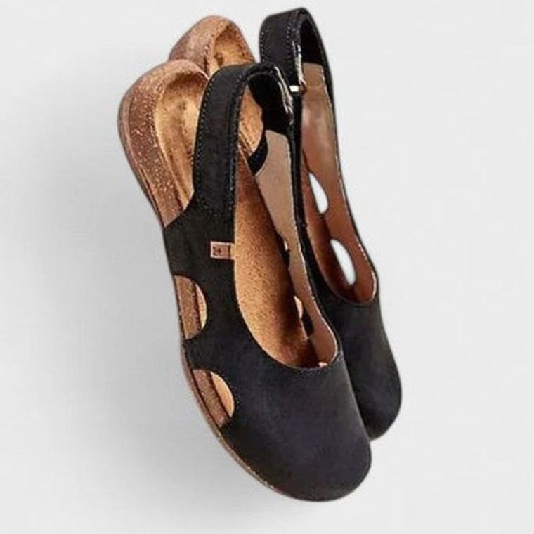 Women's Cutout Cork-Footbed Adjustable Slingback Sandals - Black