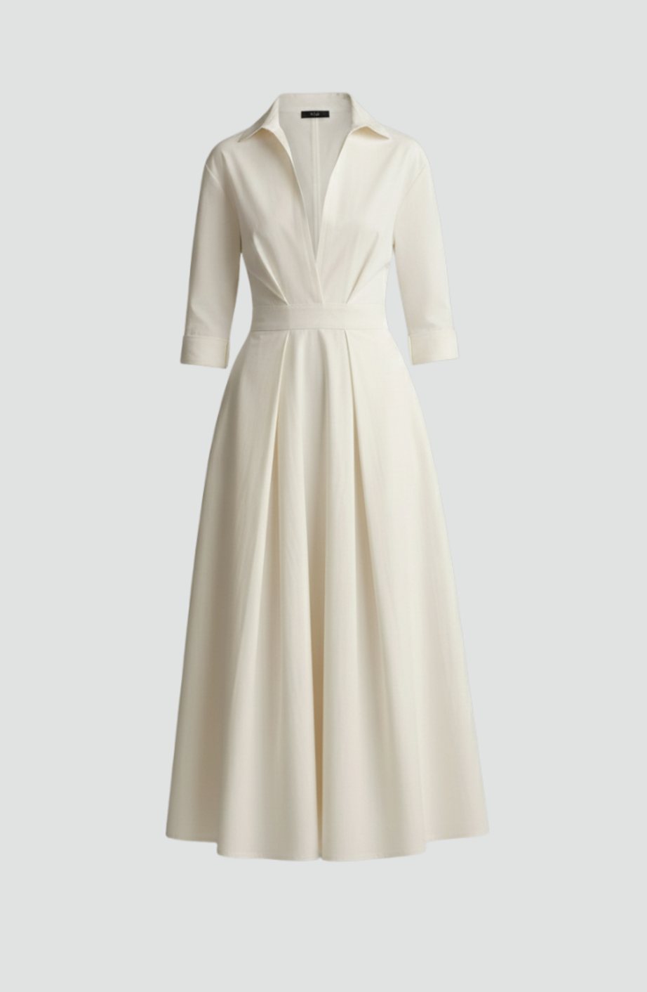 Women's Deep V-Neck Collared Flared Midi Dress