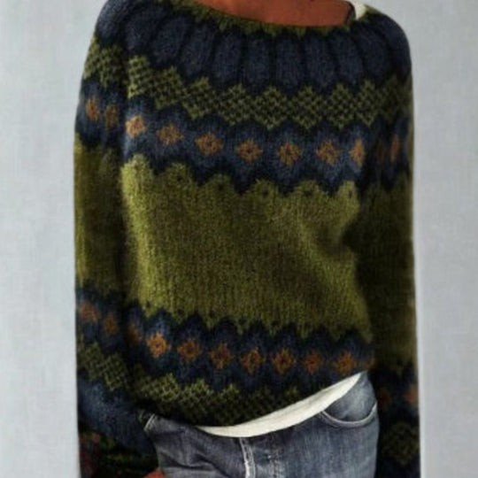 Fiarrrow Scarlett | Women's Fair Isle Knit Vintage-Style Round-Neck Jumper ...