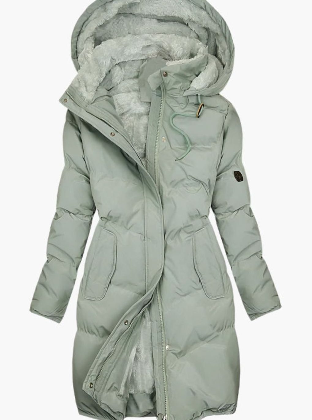 Women's Faux-Fur Hooded Long Padded Winter Coat - Green