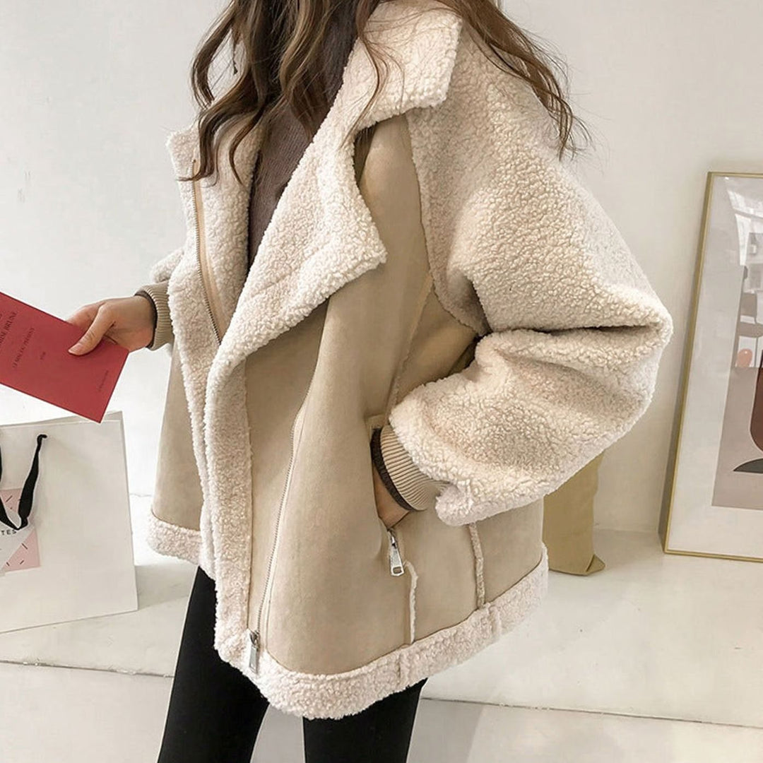 Women's Faux Shearling Oversized Zip-Up Teddy Coat - Beige