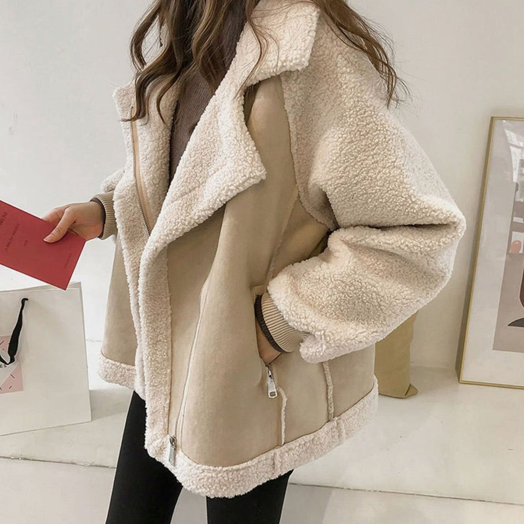 Women's Faux Shearling Relaxed-Fit Oversized Coat - Beige