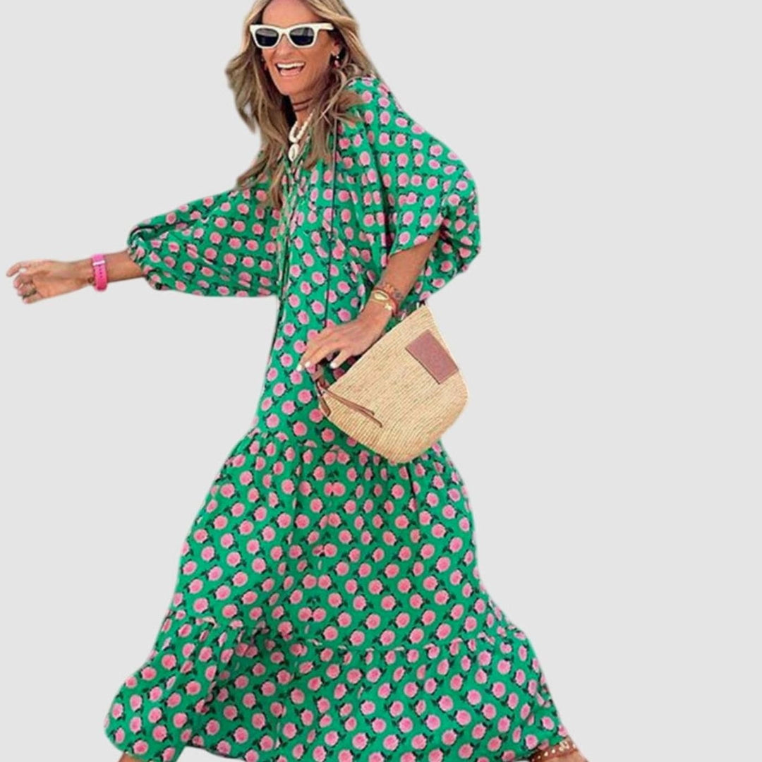 Women's Floral Boho Long-Sleeve Maxi Dress