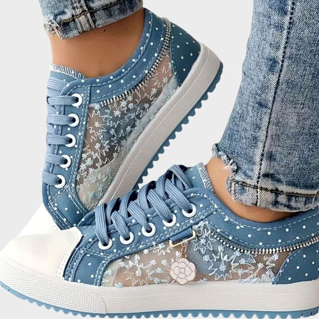 Women's Floral Mesh Lace-Up Orthopaedic Trainers - Light Blue