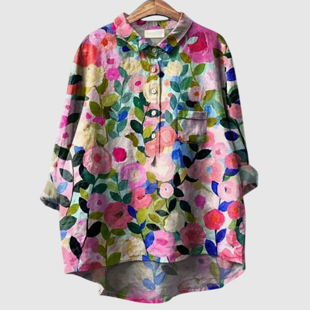 Women's Floral Print Longline Button-Up Blouse Shirt - Floral Print 1