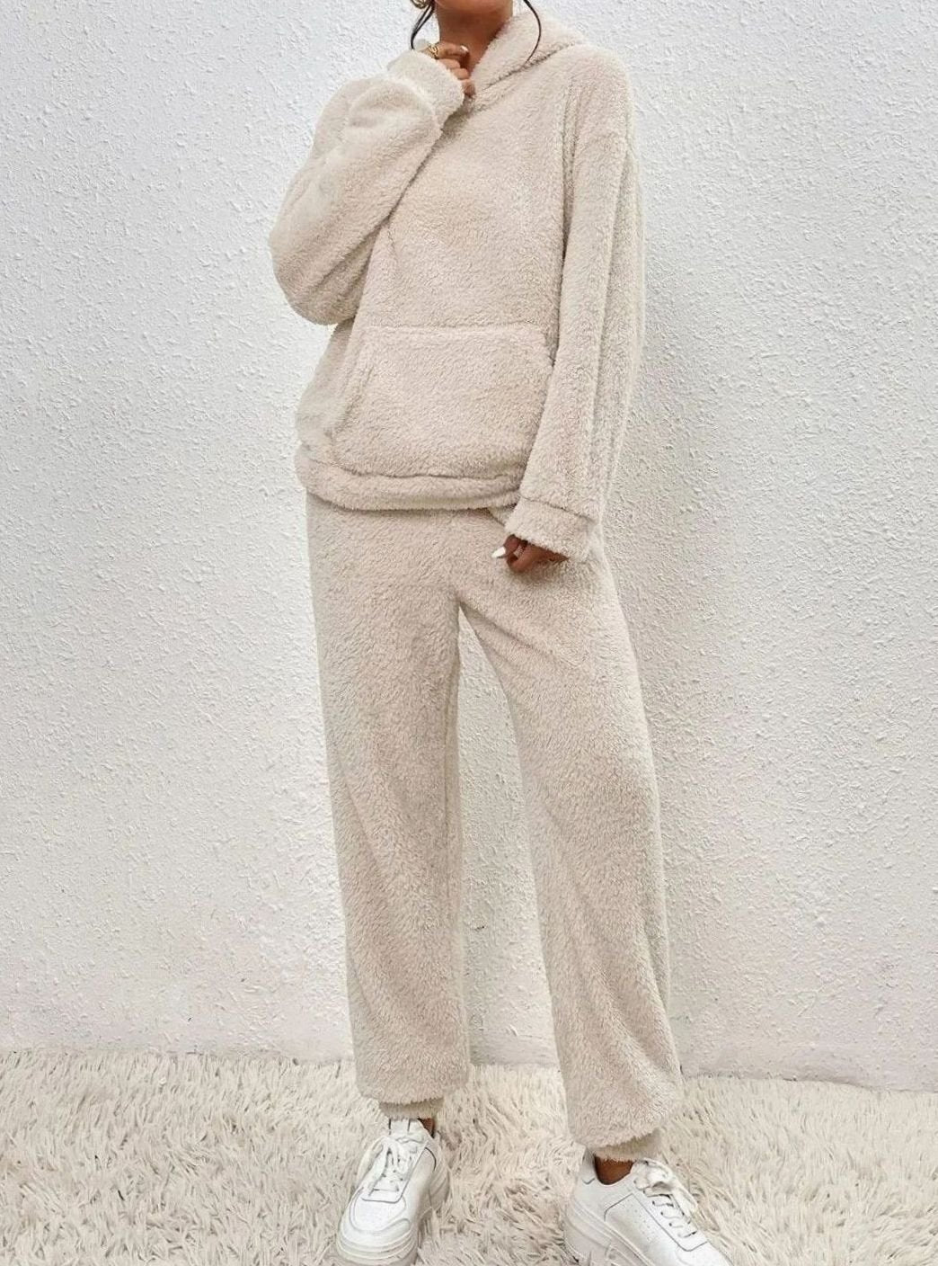 Women's Fluffy Fleece Hoodie Comfy Two-Piece Set Loungewear