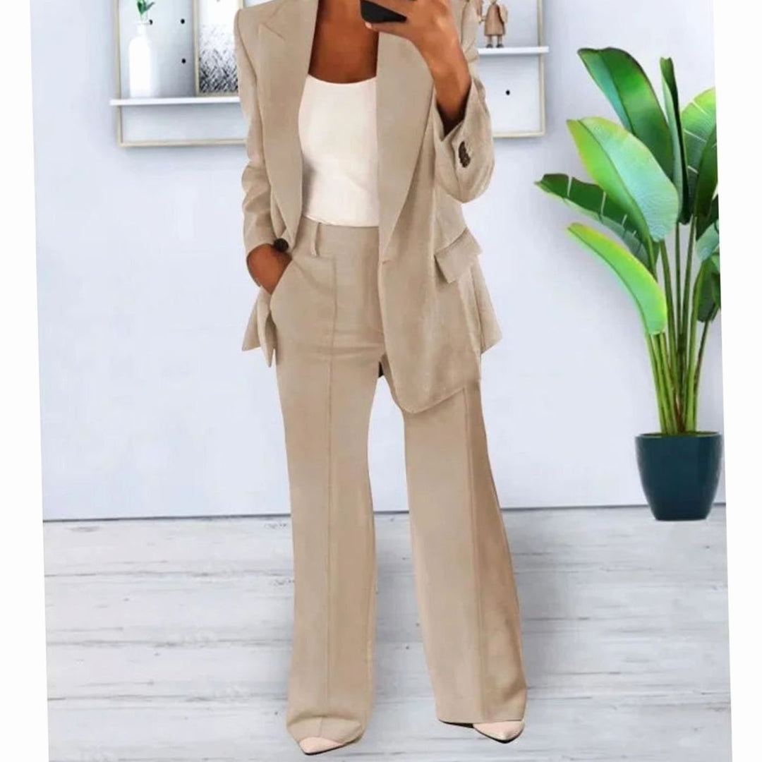 Women's Formal Tailored Blazer Trouser Suit Set - Apricot