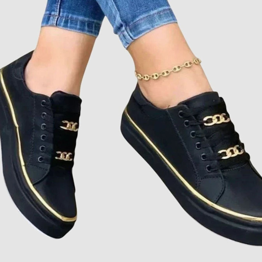 Women's Gold-Trim Chain-Detail Lace-Up Flatform Trainers