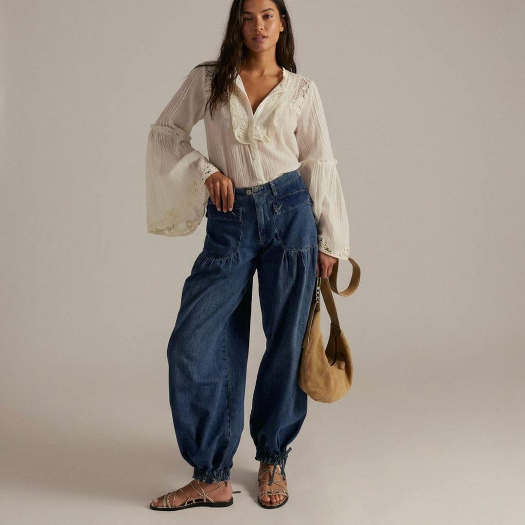 Women's High-Waist Baggy Pleated Comfortable Jeans
