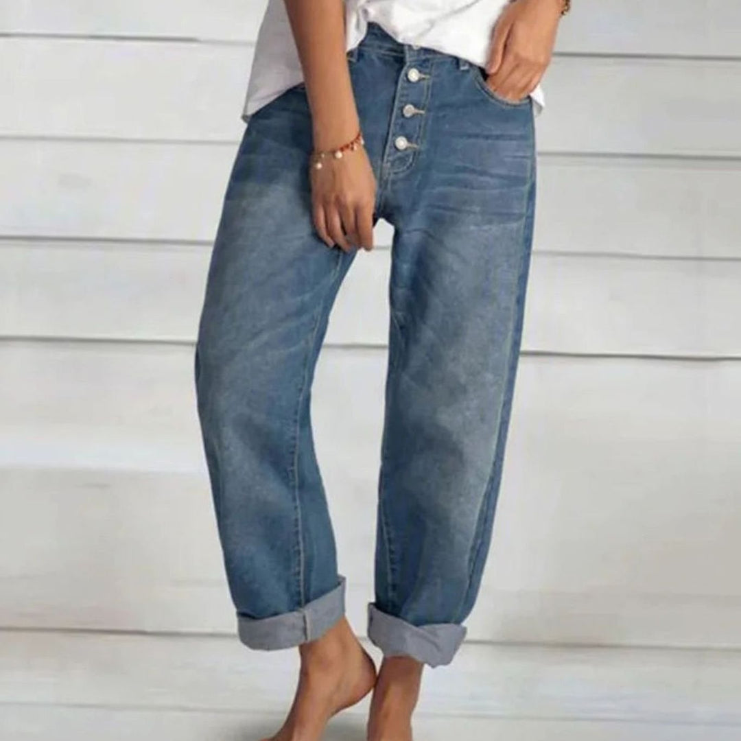 Women's High-Waist Wide-Leg Button-Front Jeans