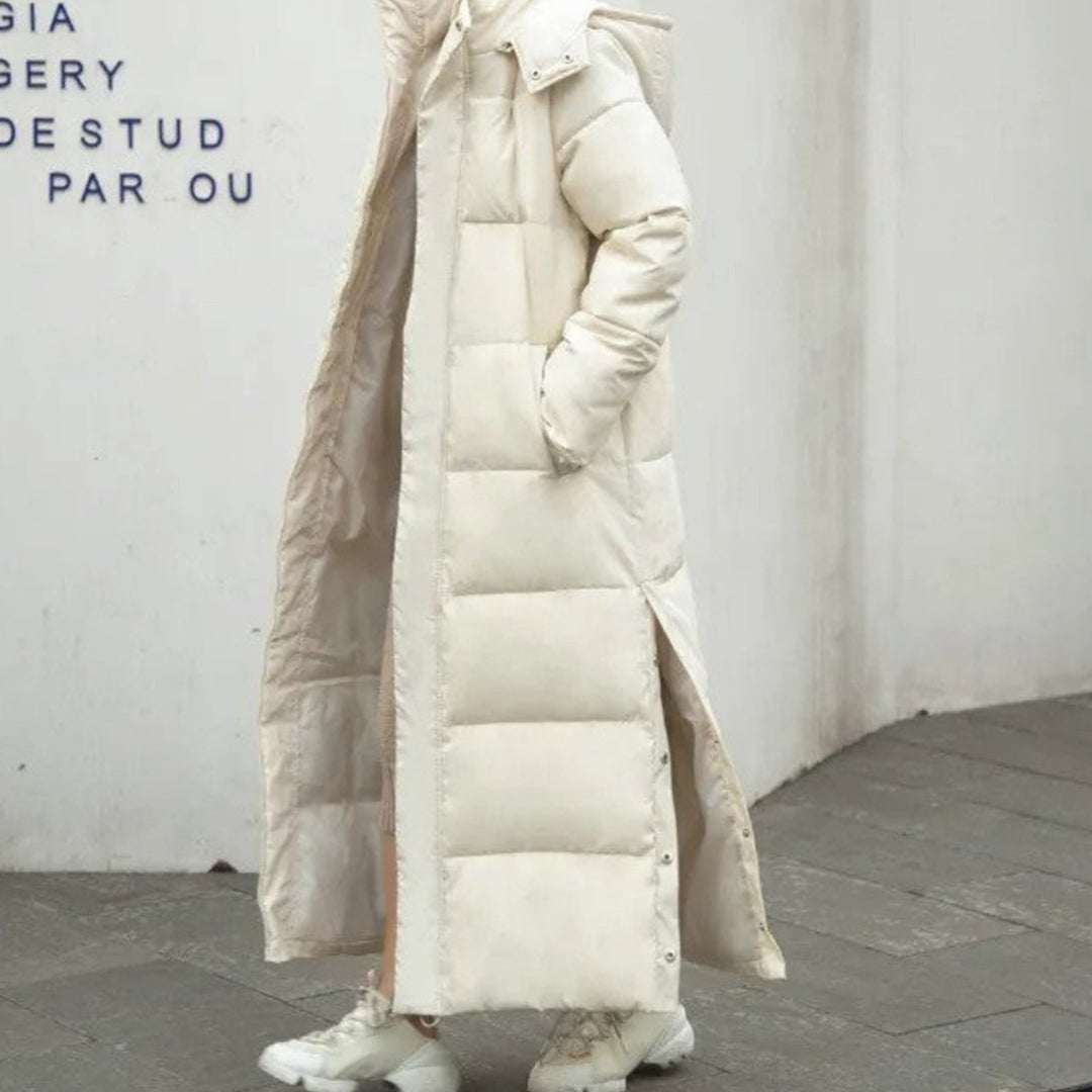 Women's Long Quilted Padded Warm Winter Coat Full Length - Beige