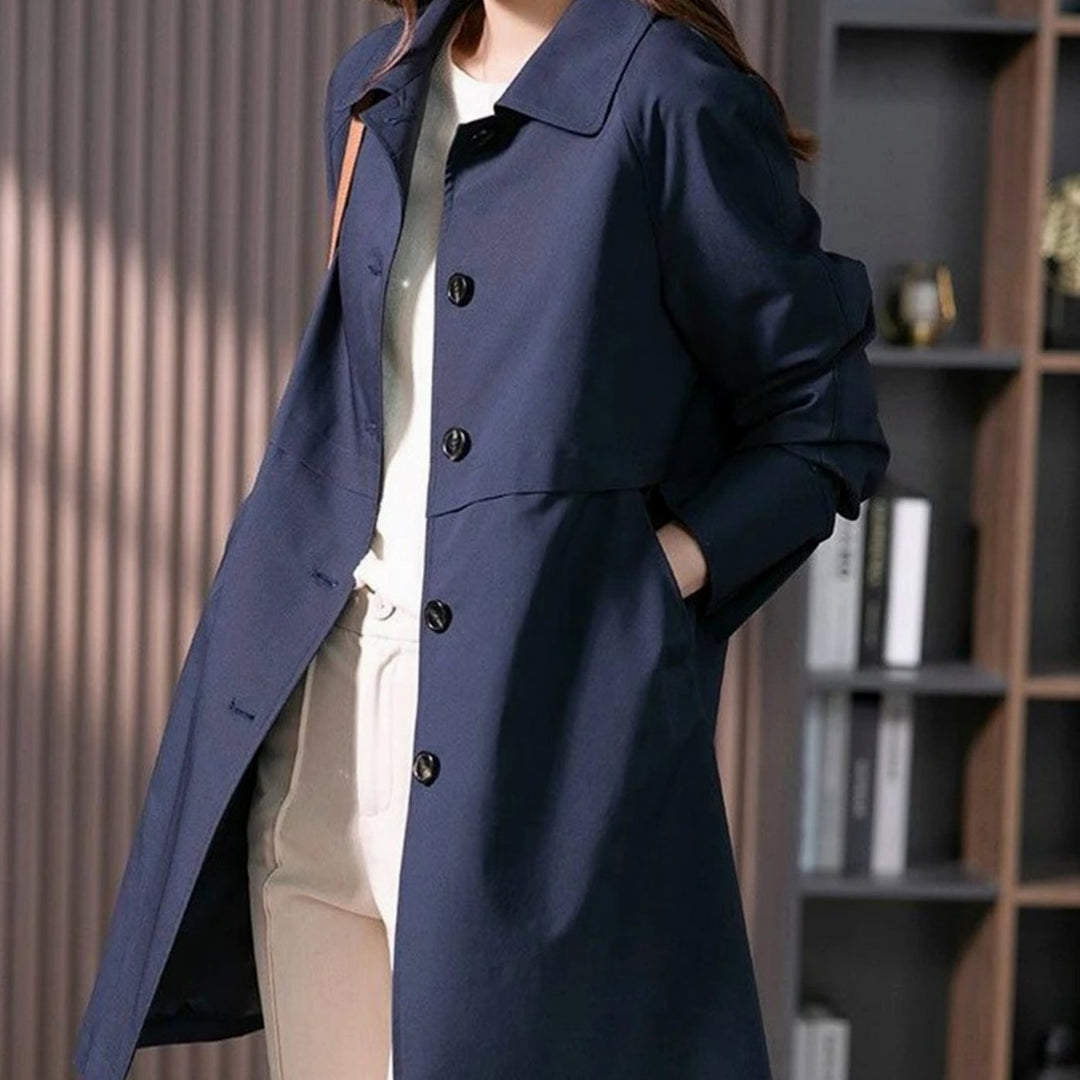 Women's Longline Button-Front Trench Coat Structured Collar