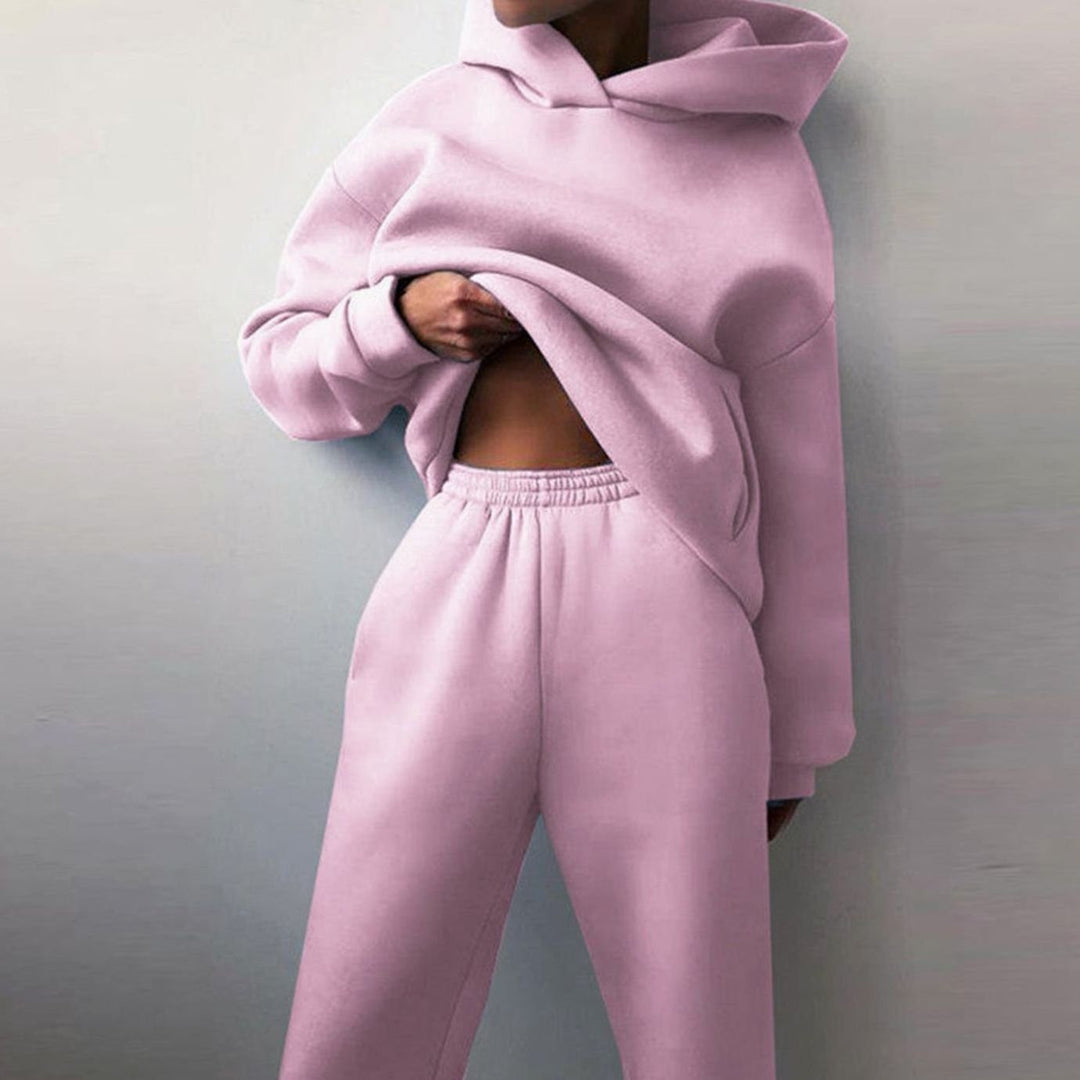 Women's Loose-Fit Hoodie High-Waist Jogger Two-Piece Set - Pink