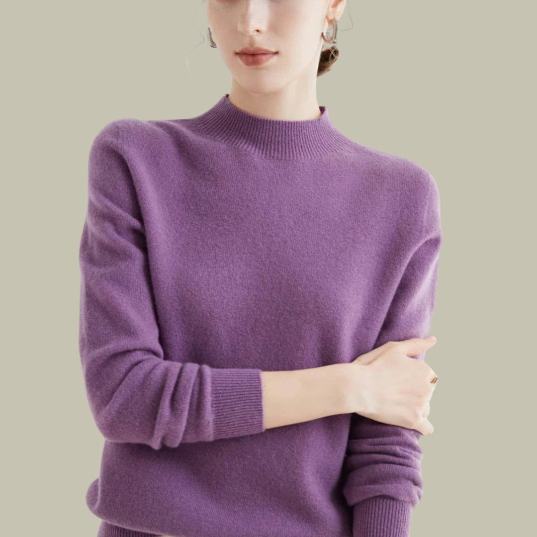 Women's Merino Wool Mock-Neck Winter Jumper - Purple