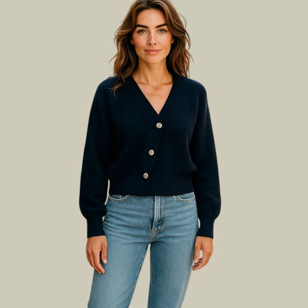 Women's Merino Wool V-Neck Button-Front Cropped Cardigan