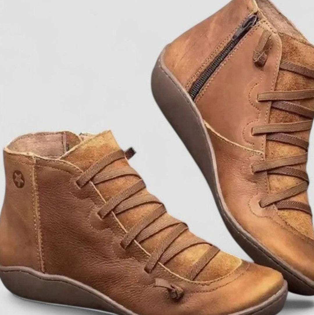 Women's Orthopaedic Cross-Strap Side-Zip Ankle Boots - Brown