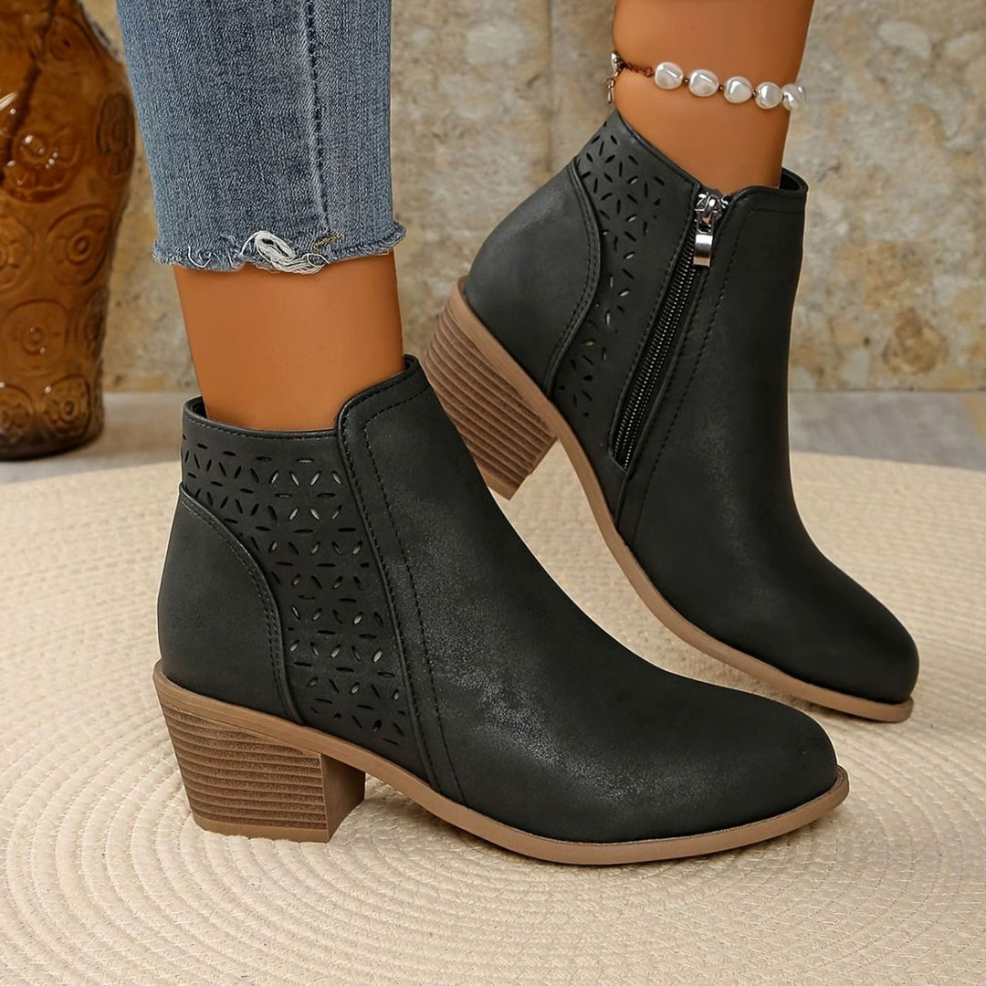 Women's Orthopaedic Laser-Cut Block-Heel Ankle Boots
