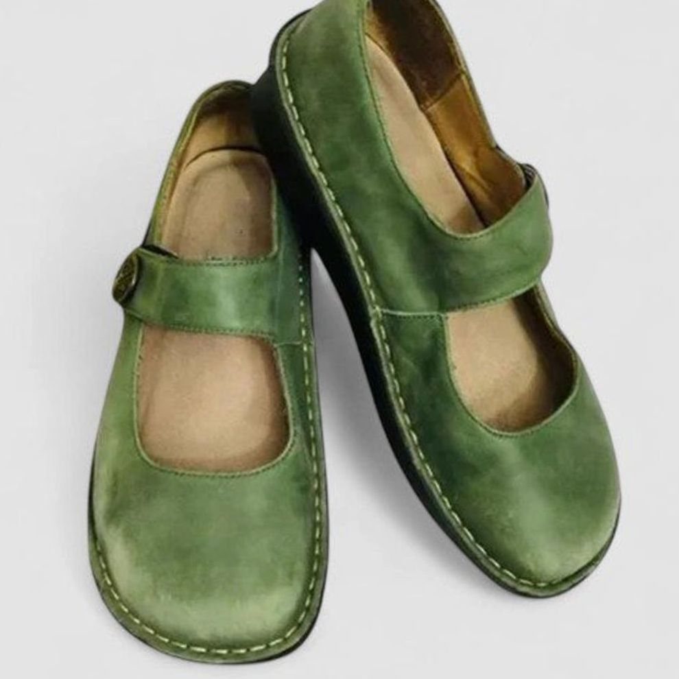 Women's Orthopaedic Mary Jane Flat Shoes Adjustable Strap - Green