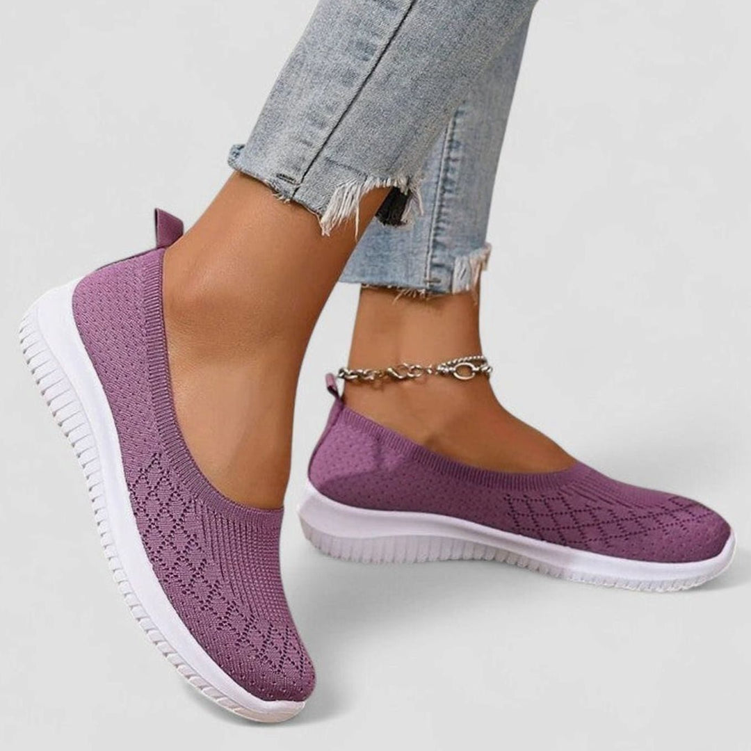 Women's Orthopedic Slip-On Knit Stretch Flat Shoes - Purple