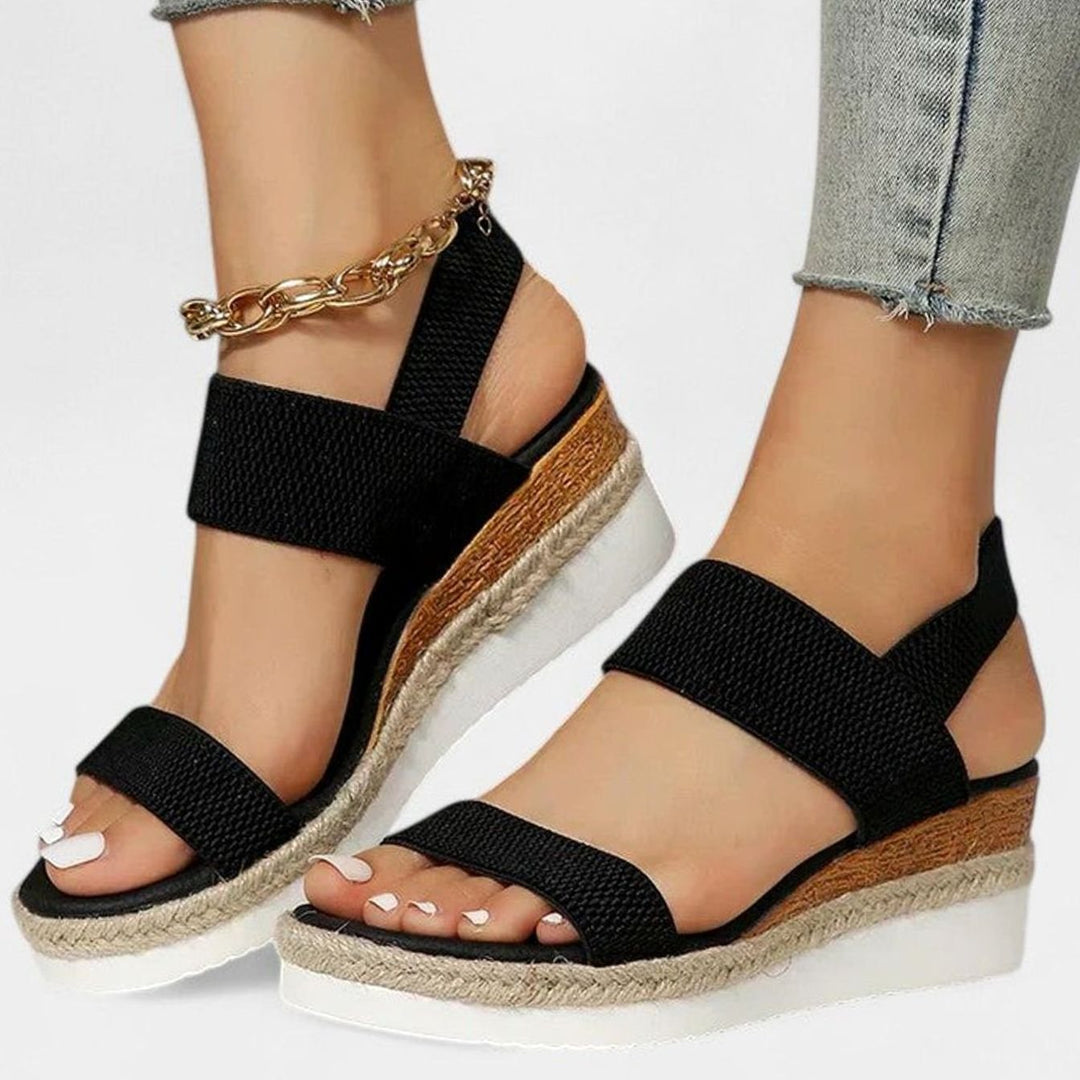 Women's Orthopedic Wedge Espadrille Elastic Strap Sandals - Black